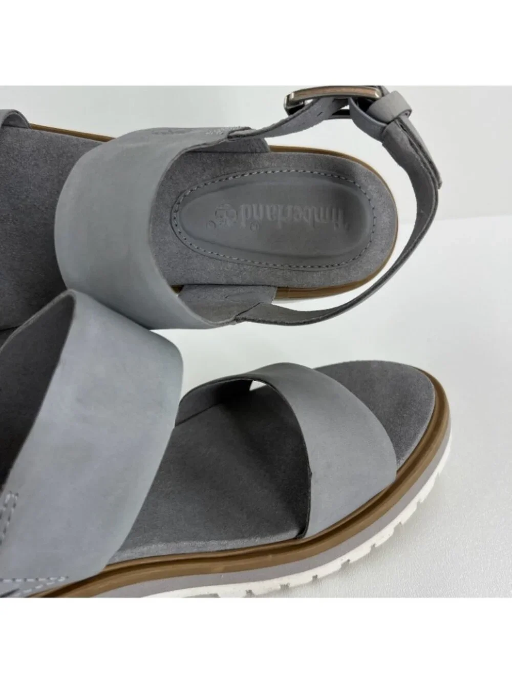 Timberland Violet Marsh 2-Band Sandals Womens 8.5 Nubuck Leather Block Heel Gray - Picture 11 of 13